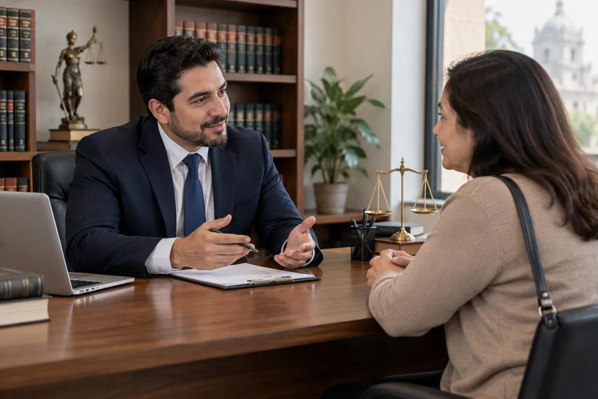 Persona recibiendo orientación sobre opciones de defensa jurídica