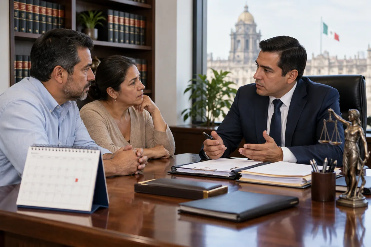 Familiares preparando una consulta con un defensor penal
