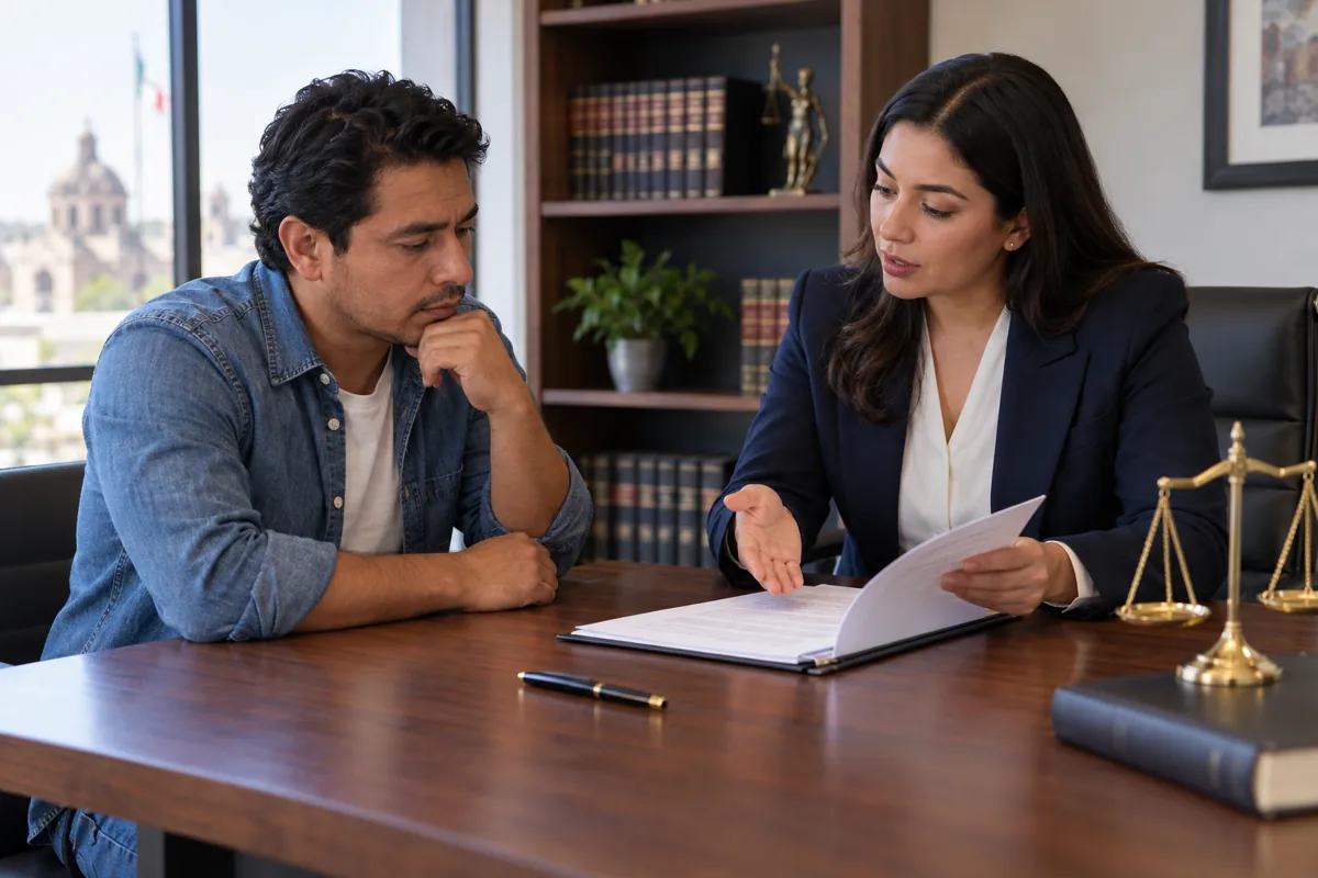 Trabajador consultando un documento laboral antes de firmarlo