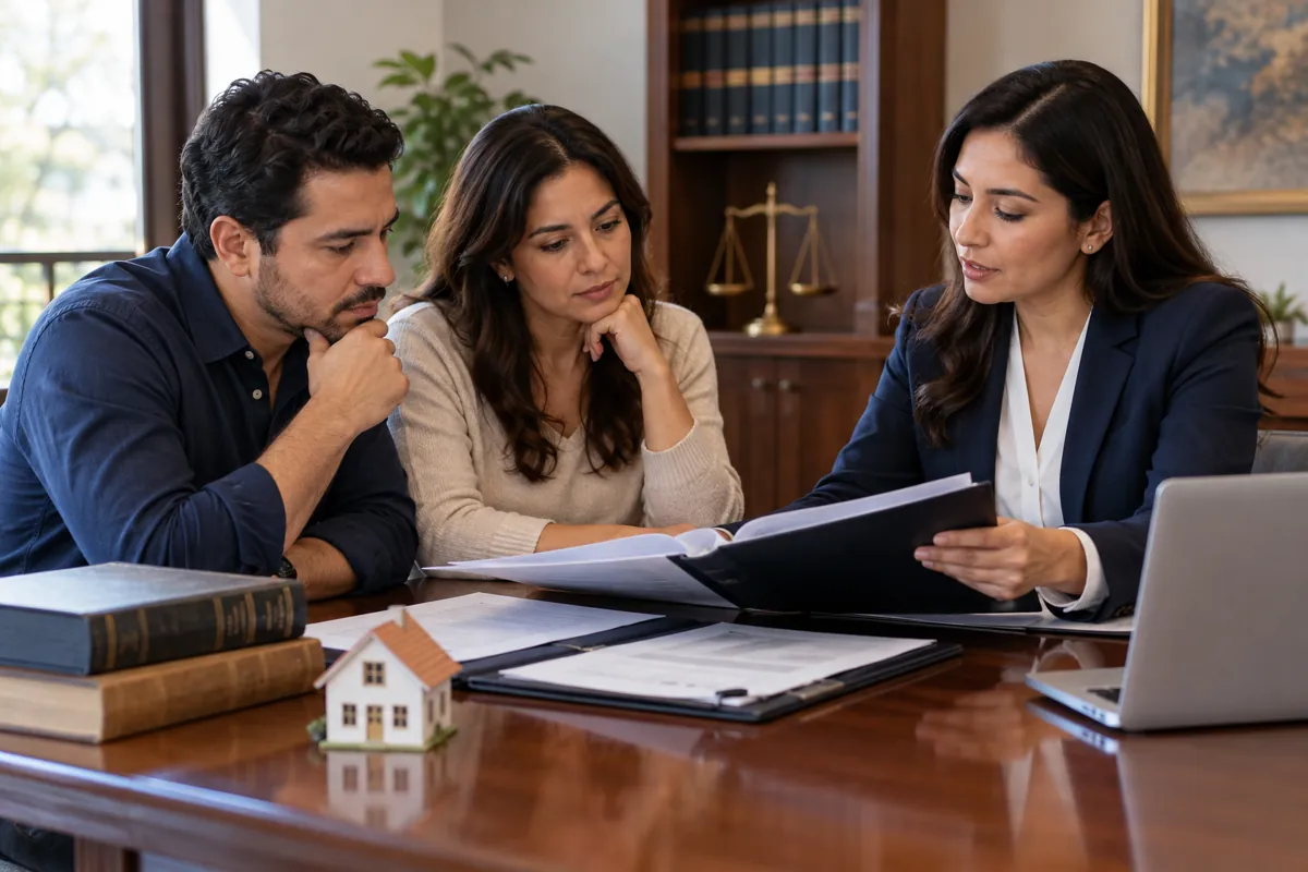 Familiares revisando documentos para iniciar una sucesión