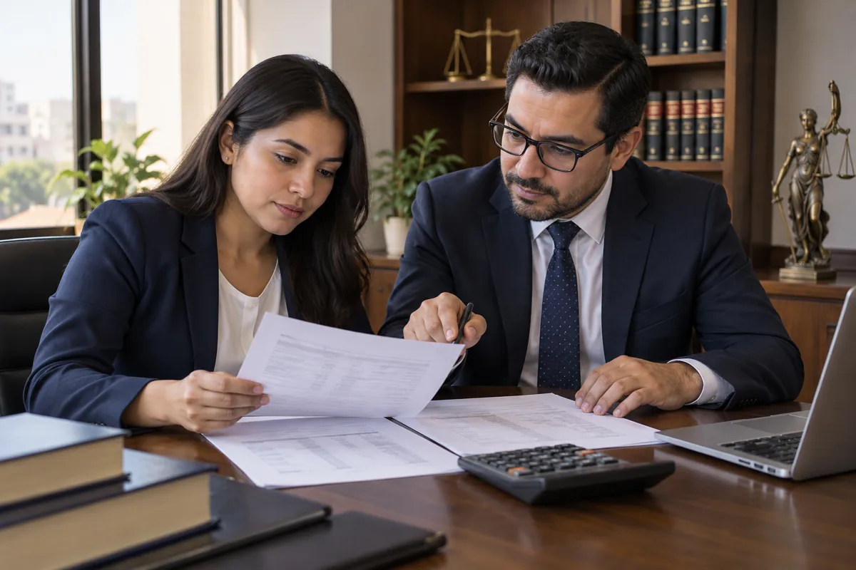 Trabajadora revisando comprobantes de sueldo pendiente